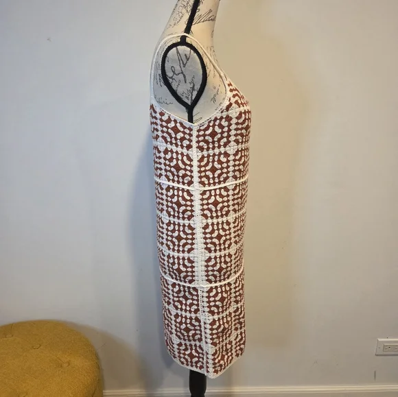 Brown and White Crotchet Spaguetti Straps Dress, Size M. - Picture 6 of 14